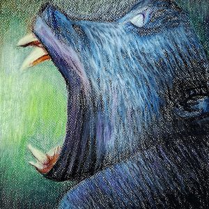 Baboon Roar – Original Oil Pastel Painting on Paper