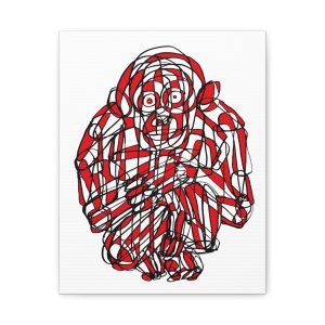 Monkey Red Black Art Line Canvas | Unique Minimalist Illustration by Roi Pajursky | Stretched Matte Wall Art