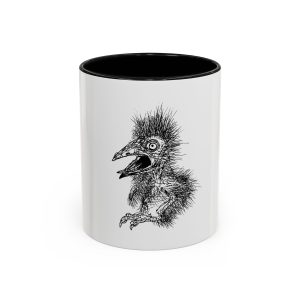 Crazy Bird Ink Sketch Ceramic Mug - Unique Hand-Drawn Illustration Coffee Cup, Funny Grumpy Bird Art, Quirky Gift for Bird Lovers