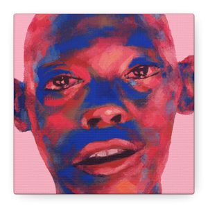 Vibrant Expressionist Abstract Portrait Canvas Print - Modern Blue Face Wall Art