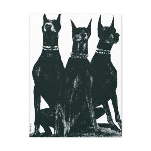 Three Dobermans | Deep Emerald Green Oil Pastel Portrait - High-Quality Canvas Print