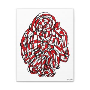 Monkey Red Black Art Line Canvas | Unique Minimalist Illustration by Roi Pajursky | Stretched Matte Wall Art