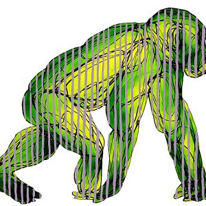 Green Striped Monkey - Original Surrealist Ink Painting